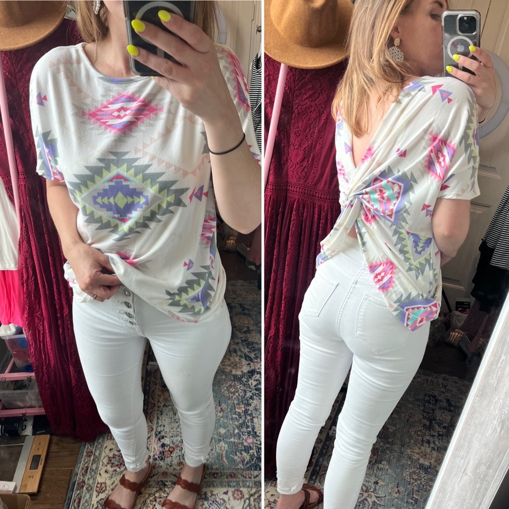 Knotted Back Aztec Print Top